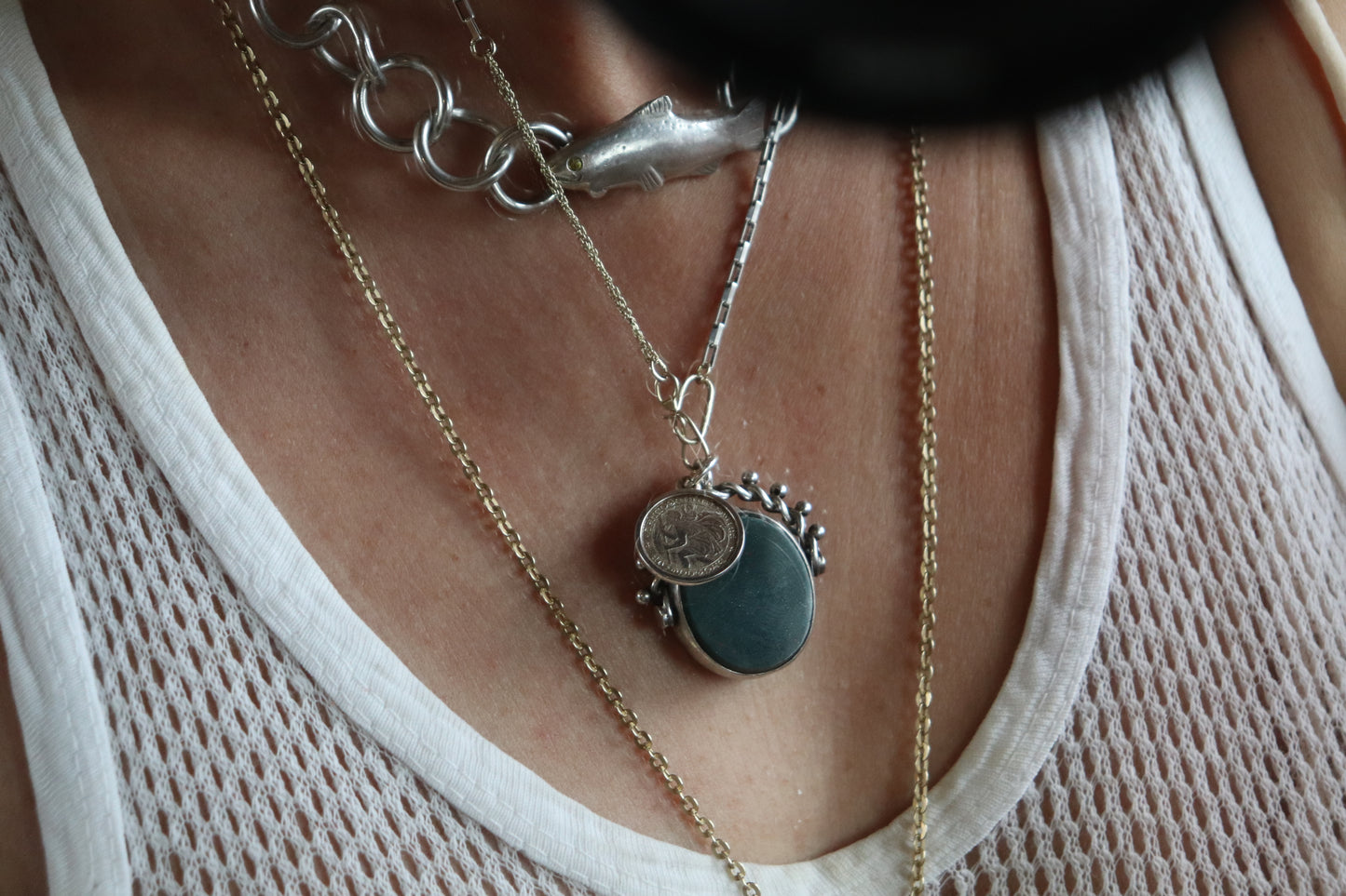 STERLING SILVER SWIVEL STONE PENDANT