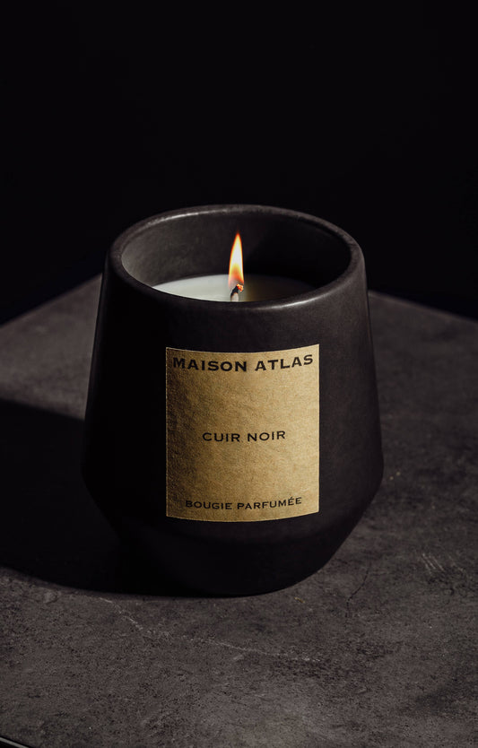 Scented Candle in Handmade Ceramic Vessel - Cuir Noir
