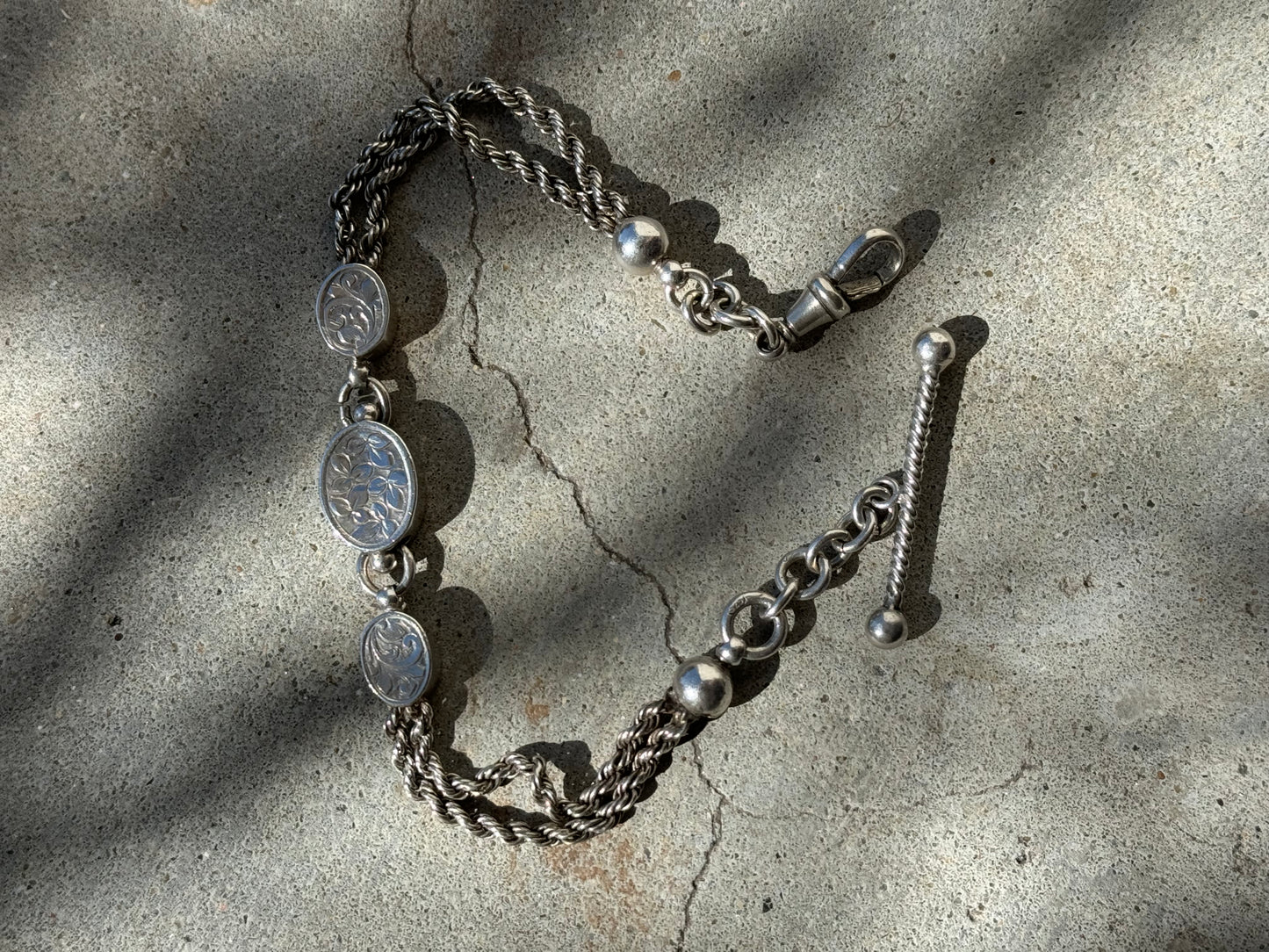 VINTAGE FLORAL STERLING SILVER ROPE BRACELET