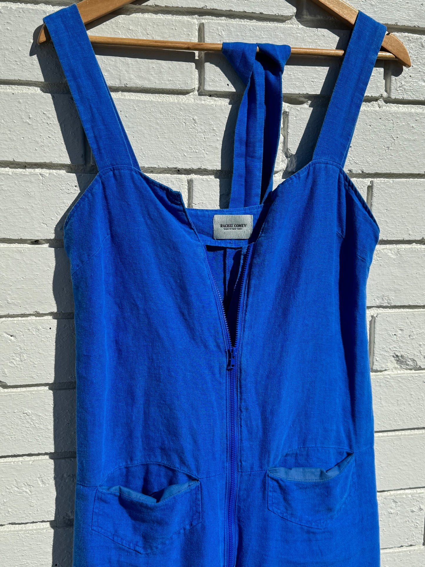 SUSTAIN RACHEL COMEY BLUE LINEN OVERALLS