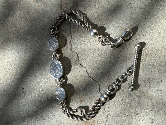 VINTAGE FLORAL STERLING SILVER ROPE BRACELET