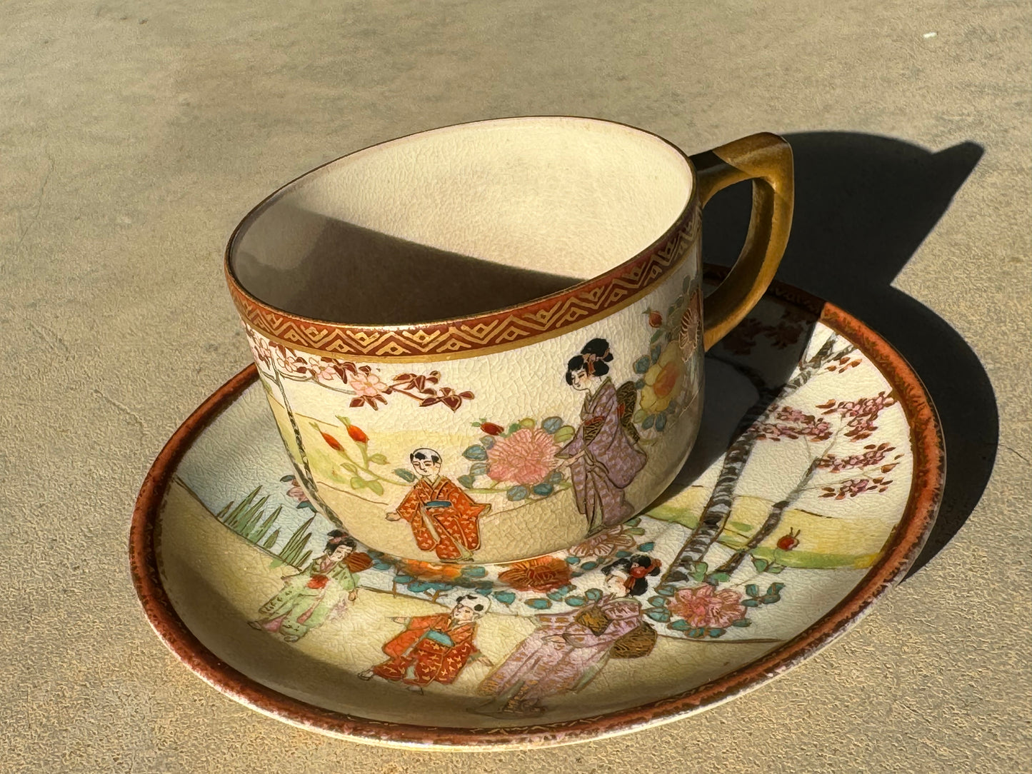 HAND PAINTED JAPANESE TEA CUP AND SAUCER