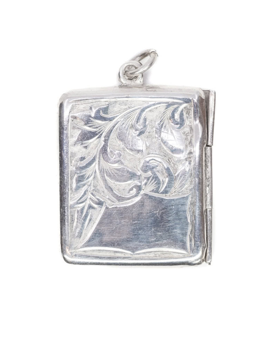 ANTIQUE STERLING SILVER ENVELOPE FLORAL PENDANT