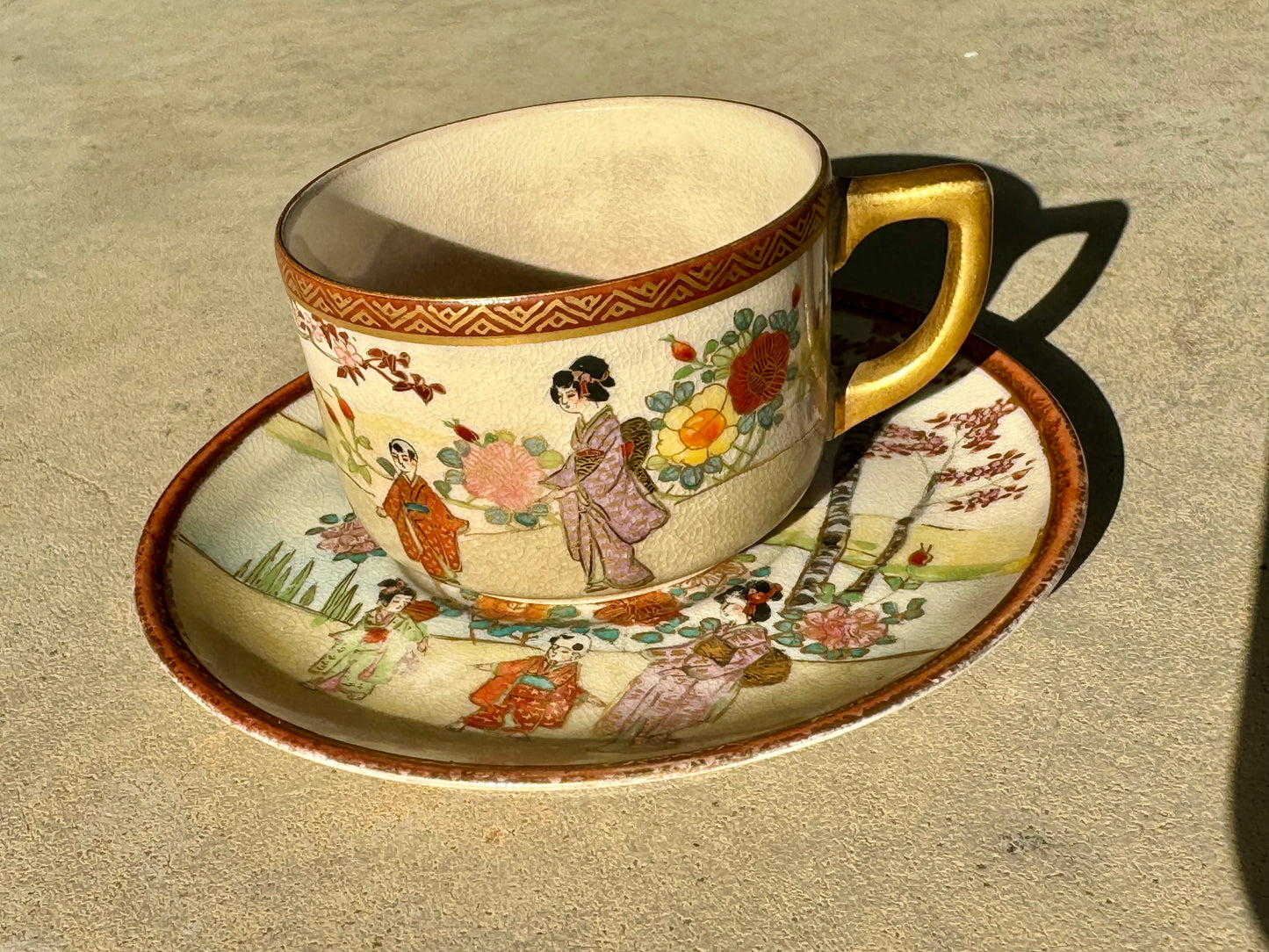 HAND PAINTED JAPANESE TEA CUP AND SAUCER