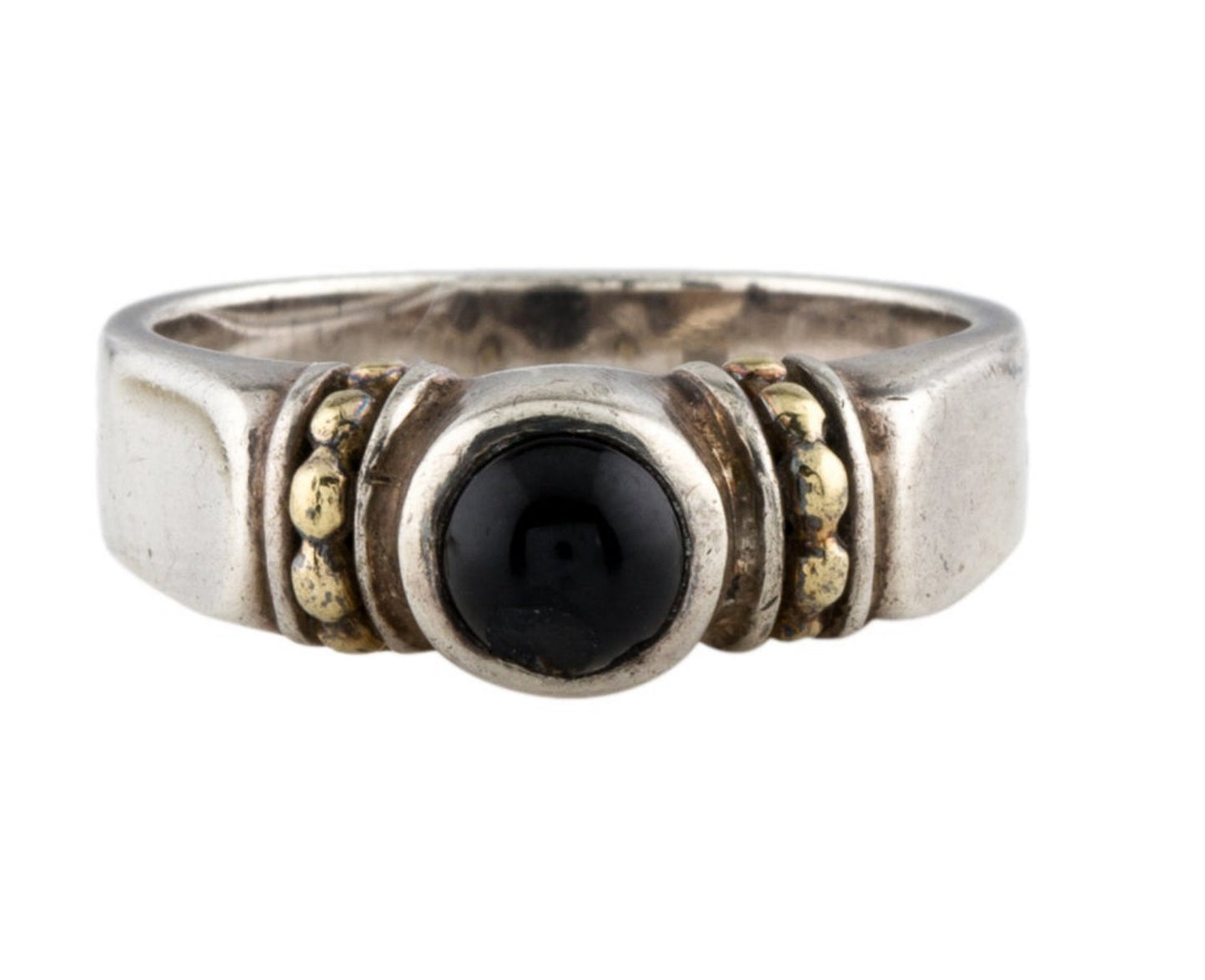 STERLING SILVER & 18K YELLOW GOLD ONYX RING