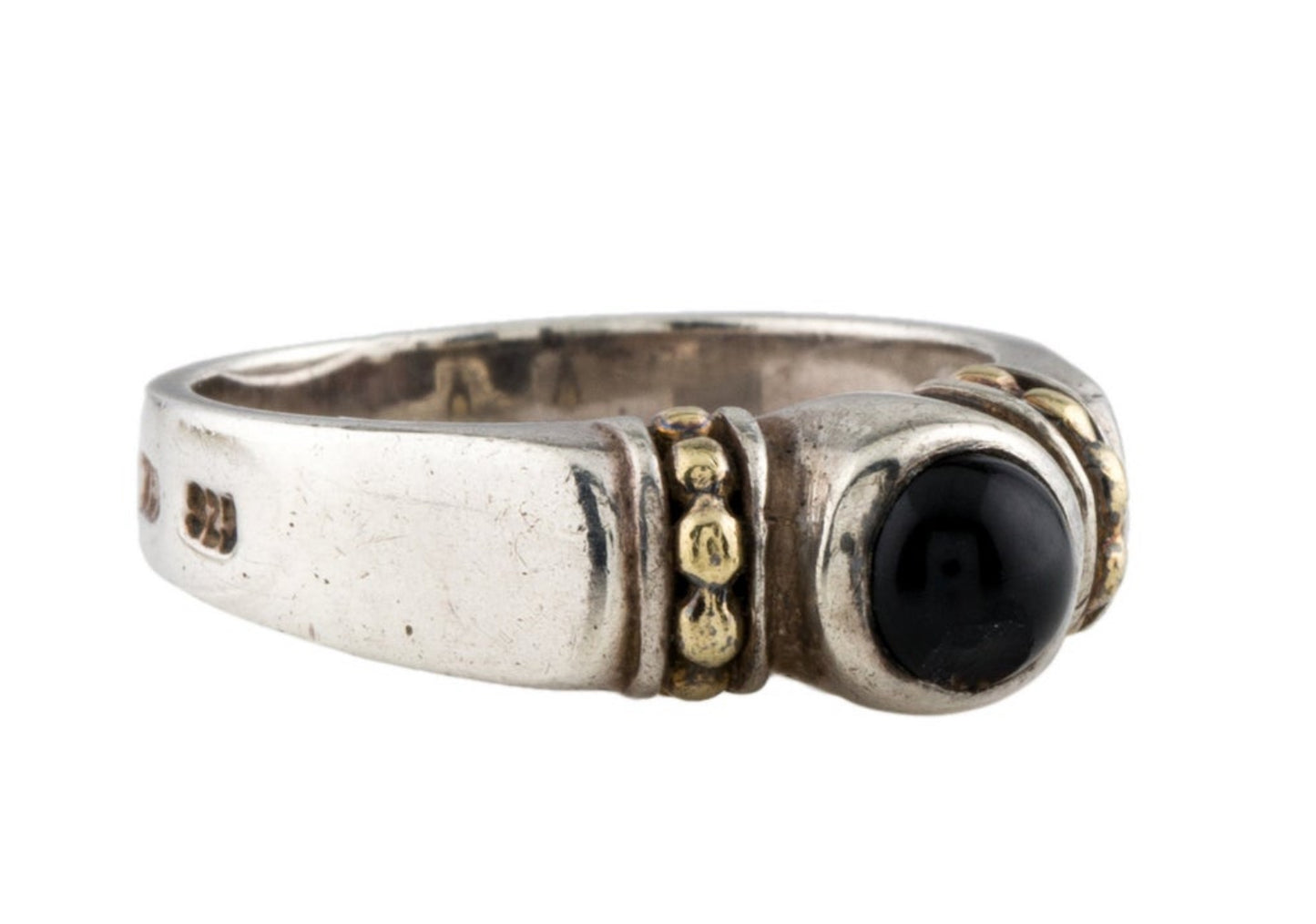 STERLING SILVER & 18K YELLOW GOLD ONYX RING