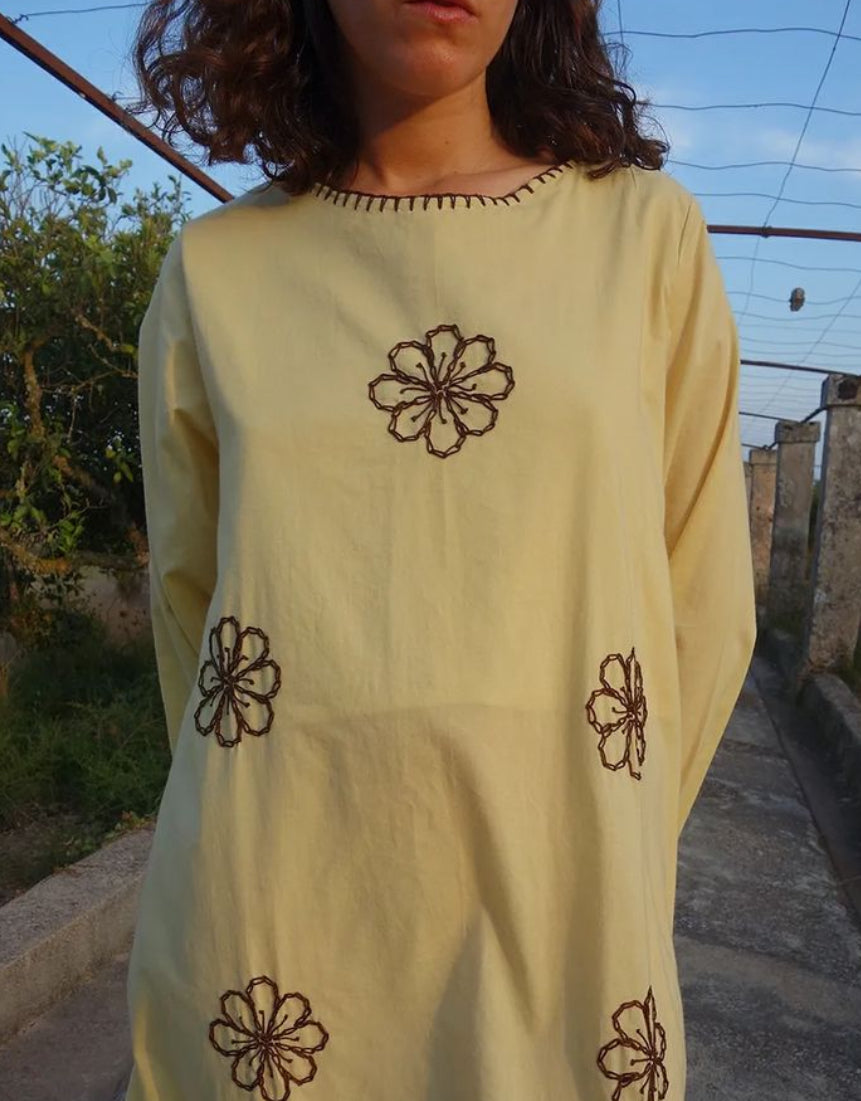 FLOWER ORGANIC DRESS WITH EMBROIDERY