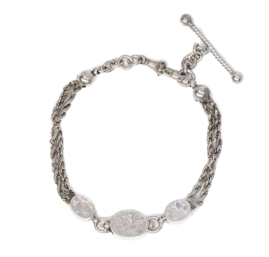 VINTAGE FLORAL STERLING SILVER ROPE BRACELET