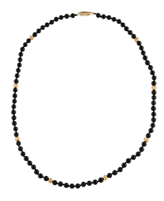 ONYX & 14ct GOLD BEADED NECKLACE