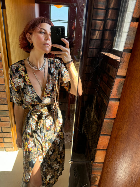 SUSTAIN N.O 6 STORE FLORAL WRAP DRESS