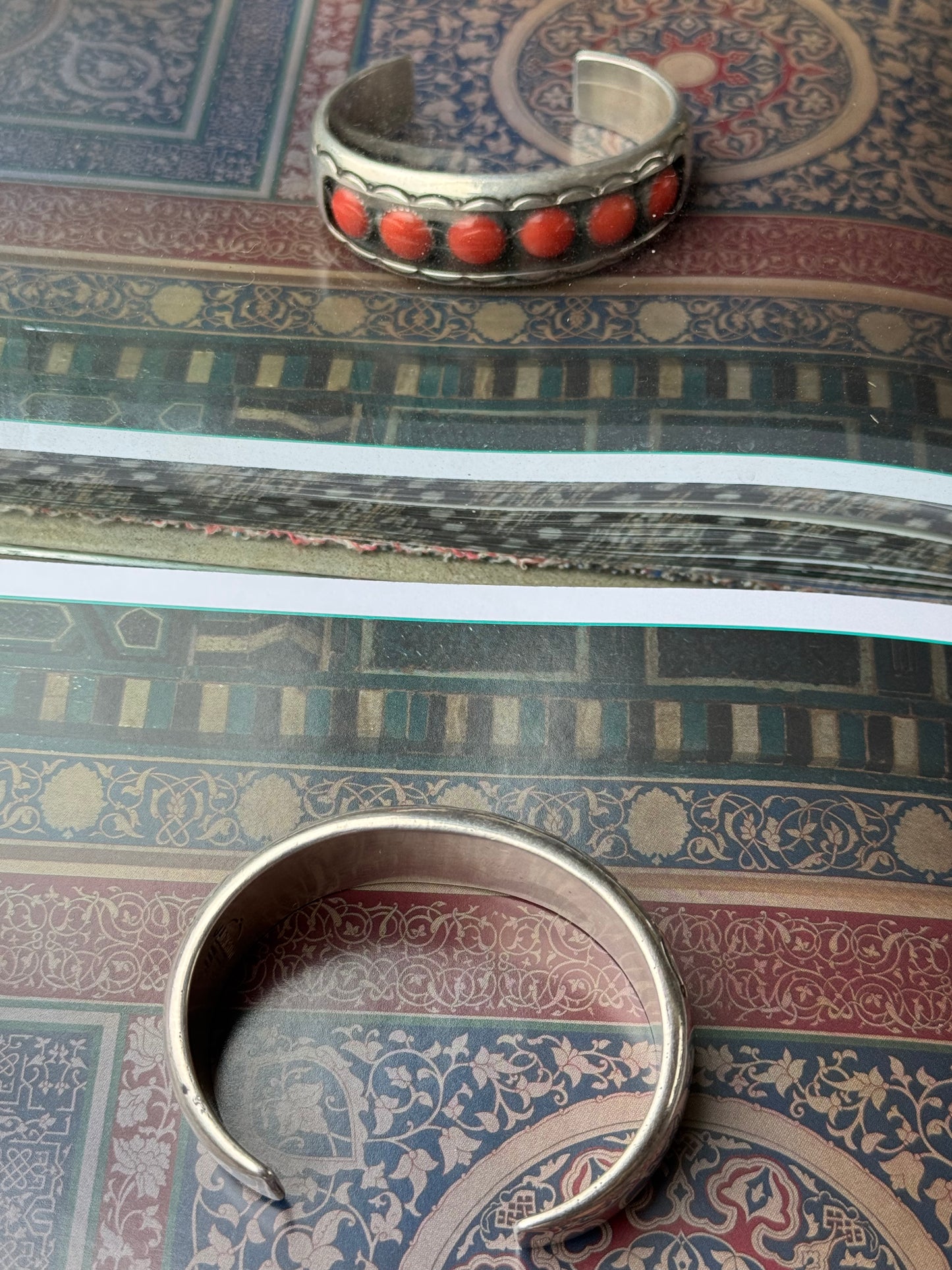 STERLING SILVER AND CORAL NAVAJO CUFF