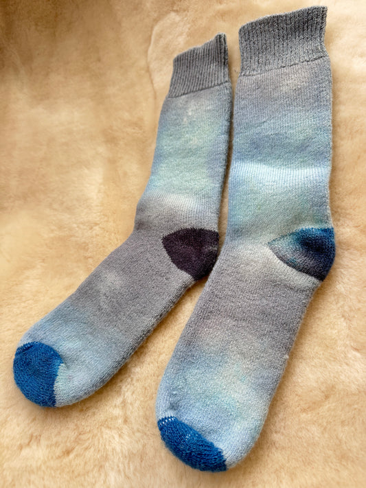FIELD THICK WOOL BED SOCK ~ DENIM BLUE