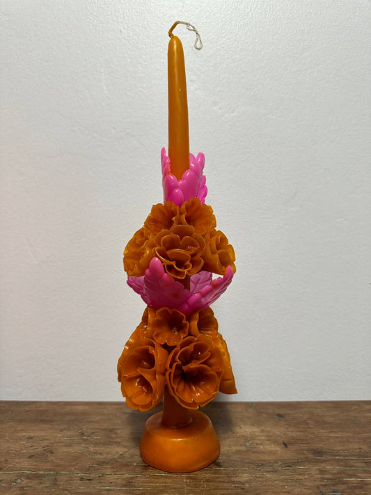 Tall Mexican Floral Candle-  Mango + Paleta Leaves